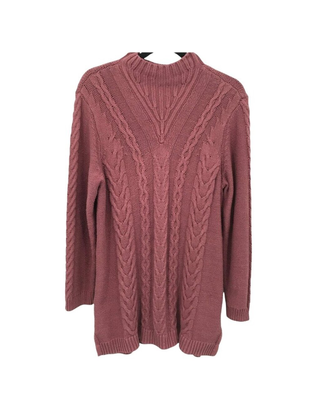 Denim & Co. Womens Rose Cable Knit Mock Neck Sweater LP Cotton/Acrylic Blend